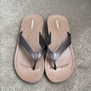 Okabashi Brown and Tan Flip Flops